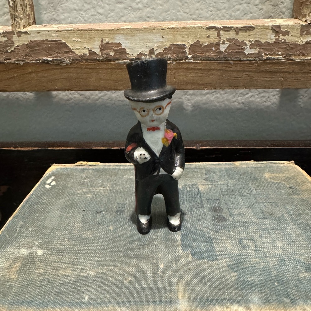 Vintage Black and White Figurine with Top Hat